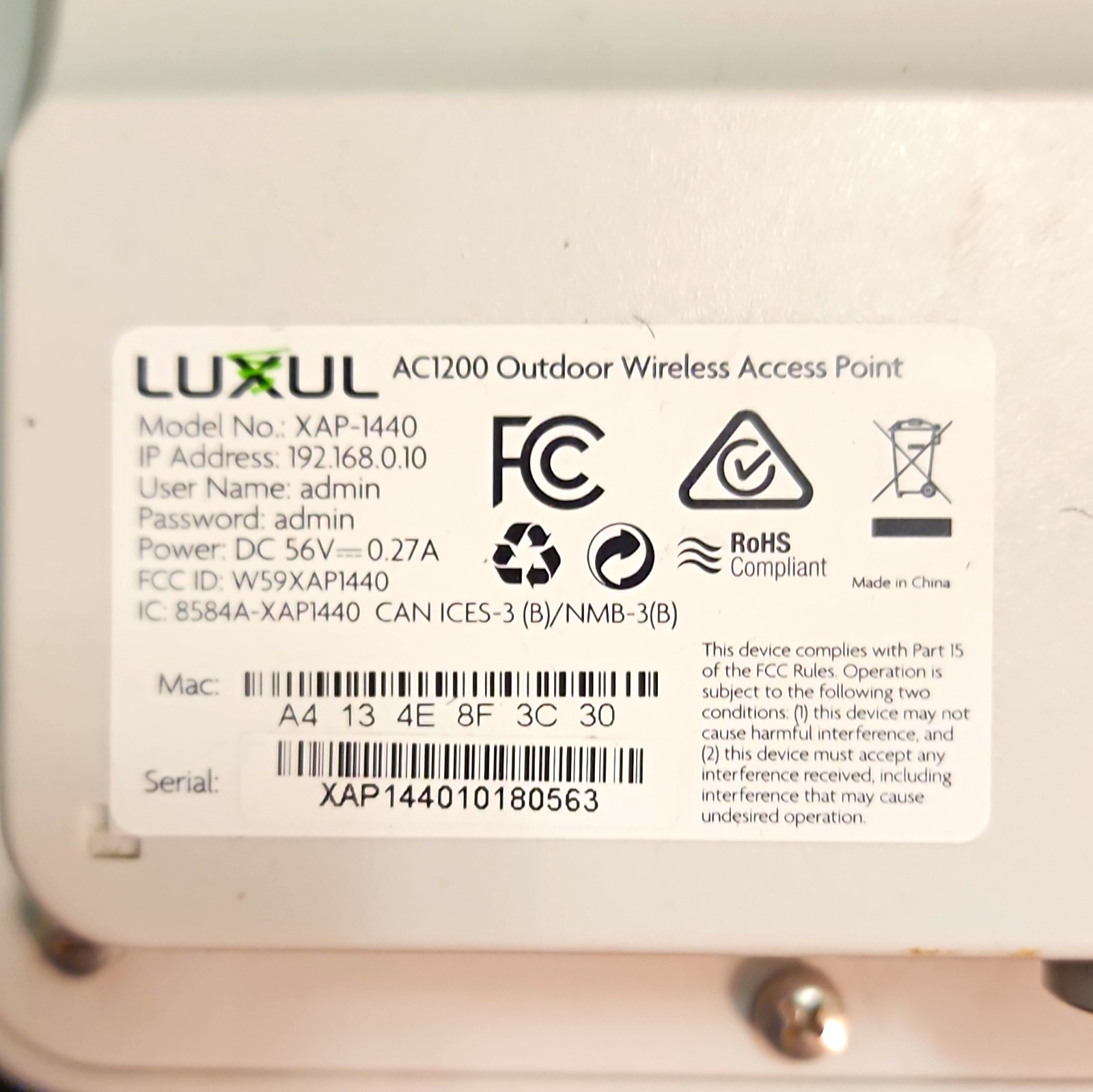 Luxul XAP-1440 AC1200 Outdoor Wireless Access Point 1200 Mbps White