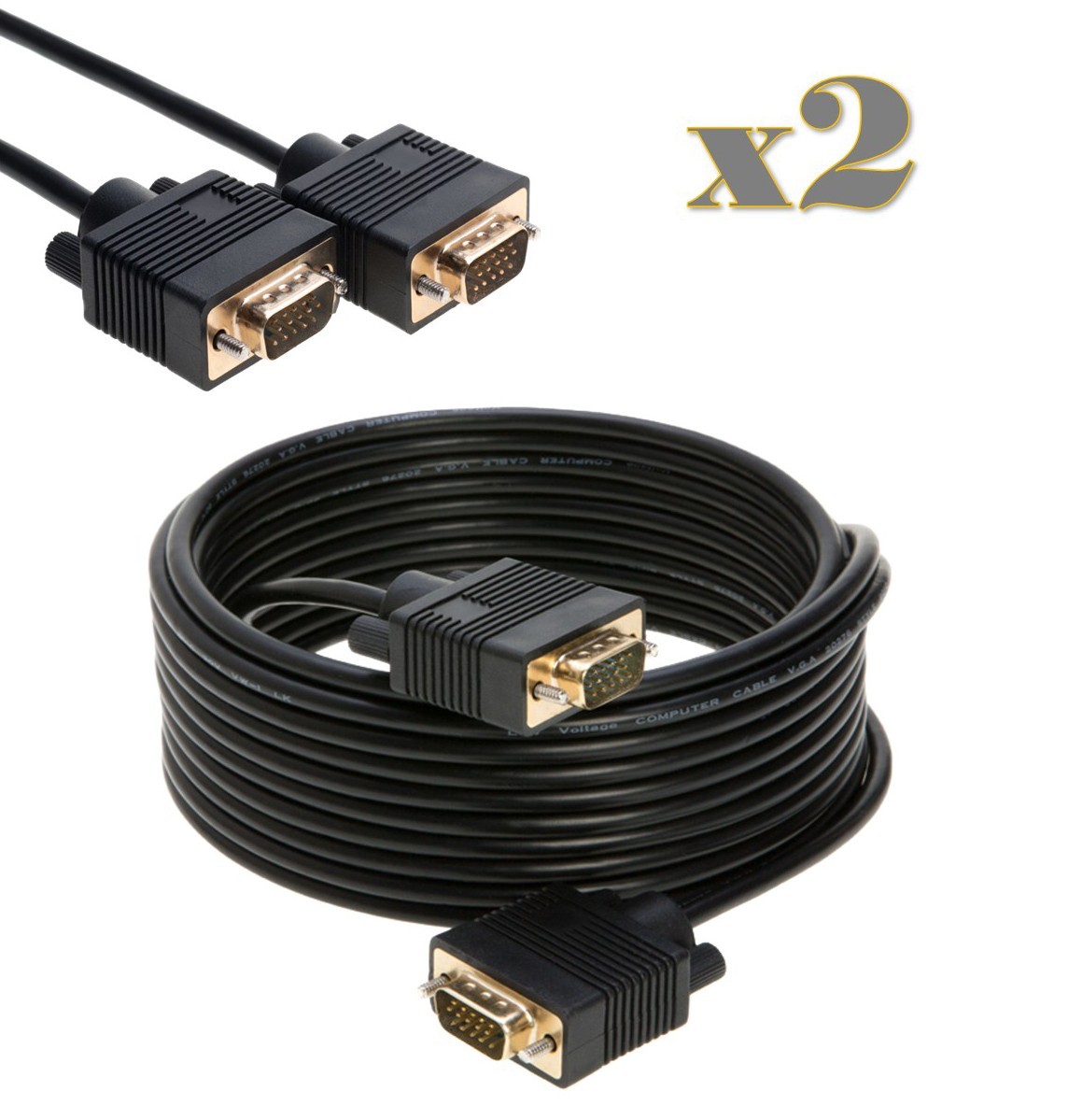 2-Pack 50FT SVGA VGA Cable Male to Male HD15 Monitor PC LCD Projector Video Cord