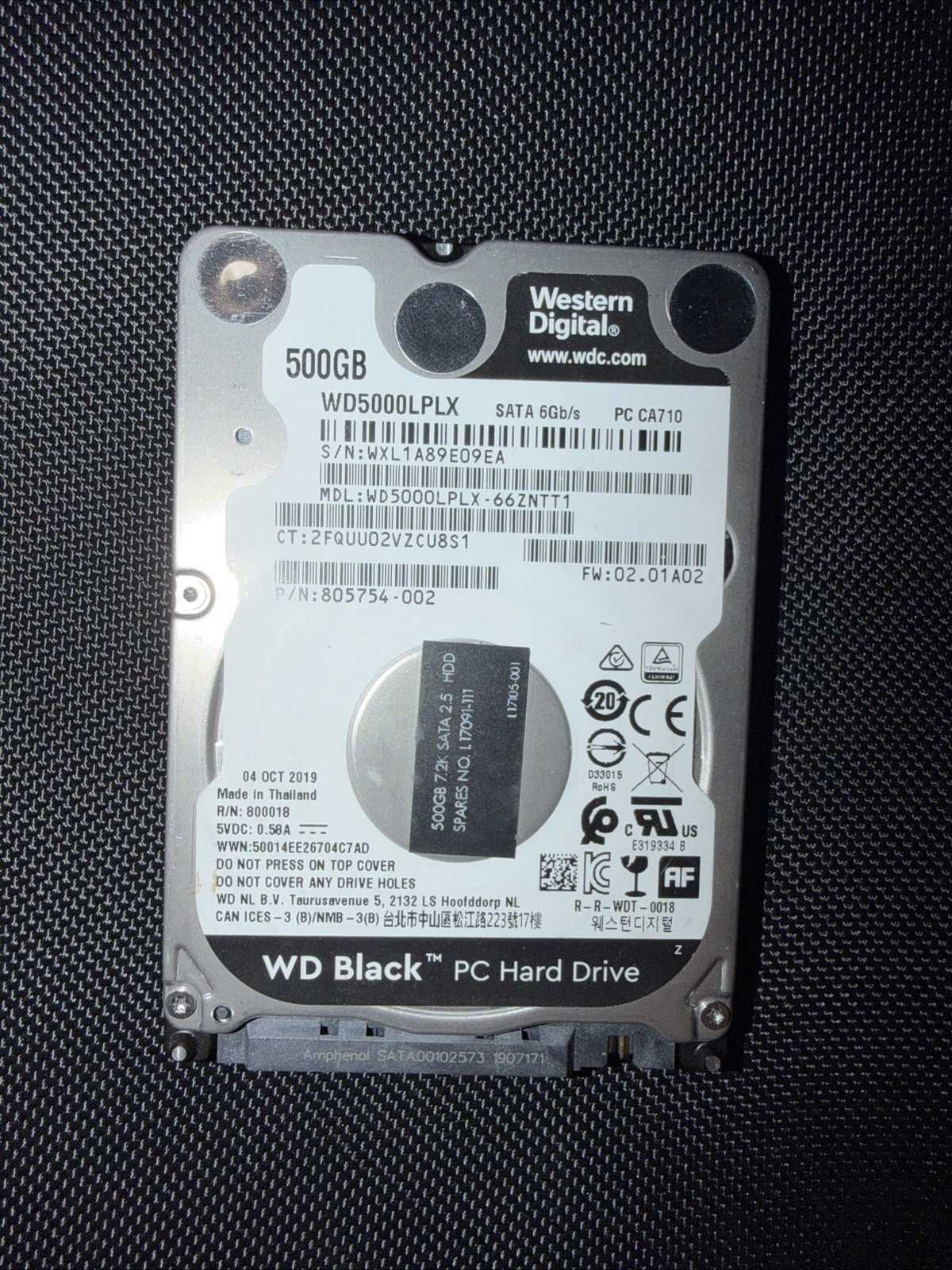 500GB  WD Black / WD5000LPLX 2018 Model [Usage: 40h] WESTERN DIGITAL (HDD00024)