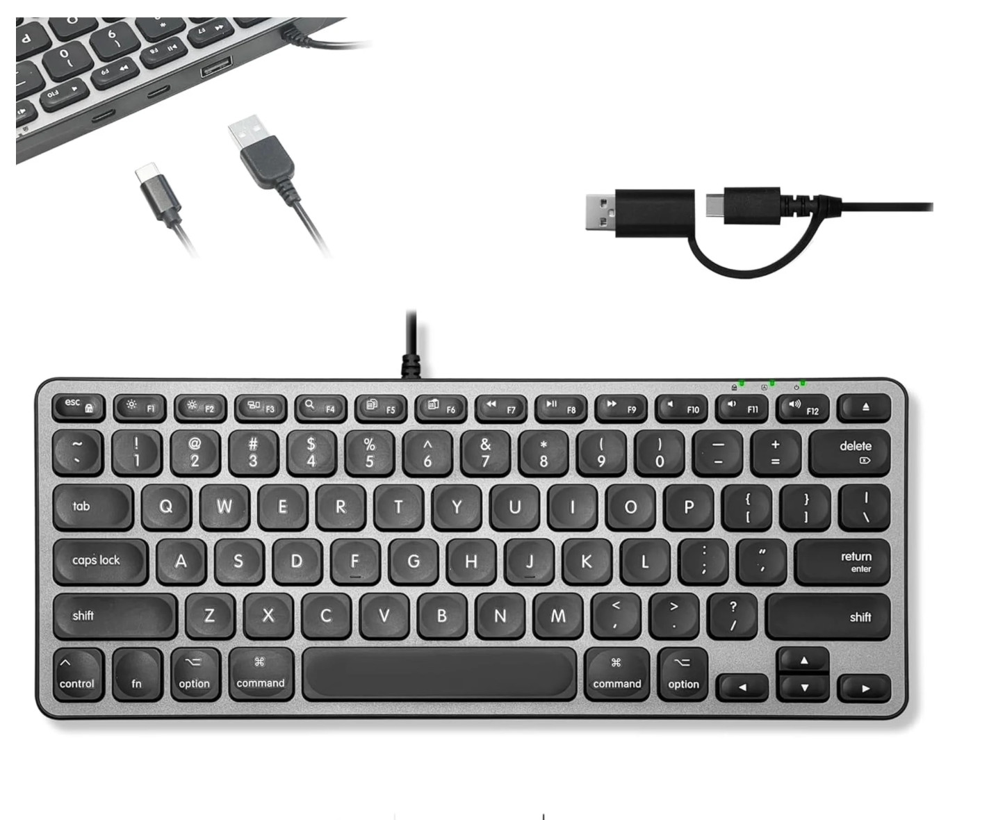 Macally Wired Keyboard for Mac with USB Hub (2x USBC / 1x USBA) - Compatible Sma