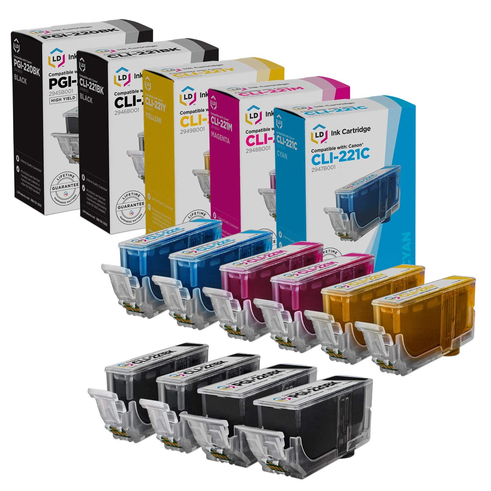 LD Compatible Canon PGI220/CLI221 10PK: PGI220B/CLI221B/CLI221C/CLI221M/CLI221Y
