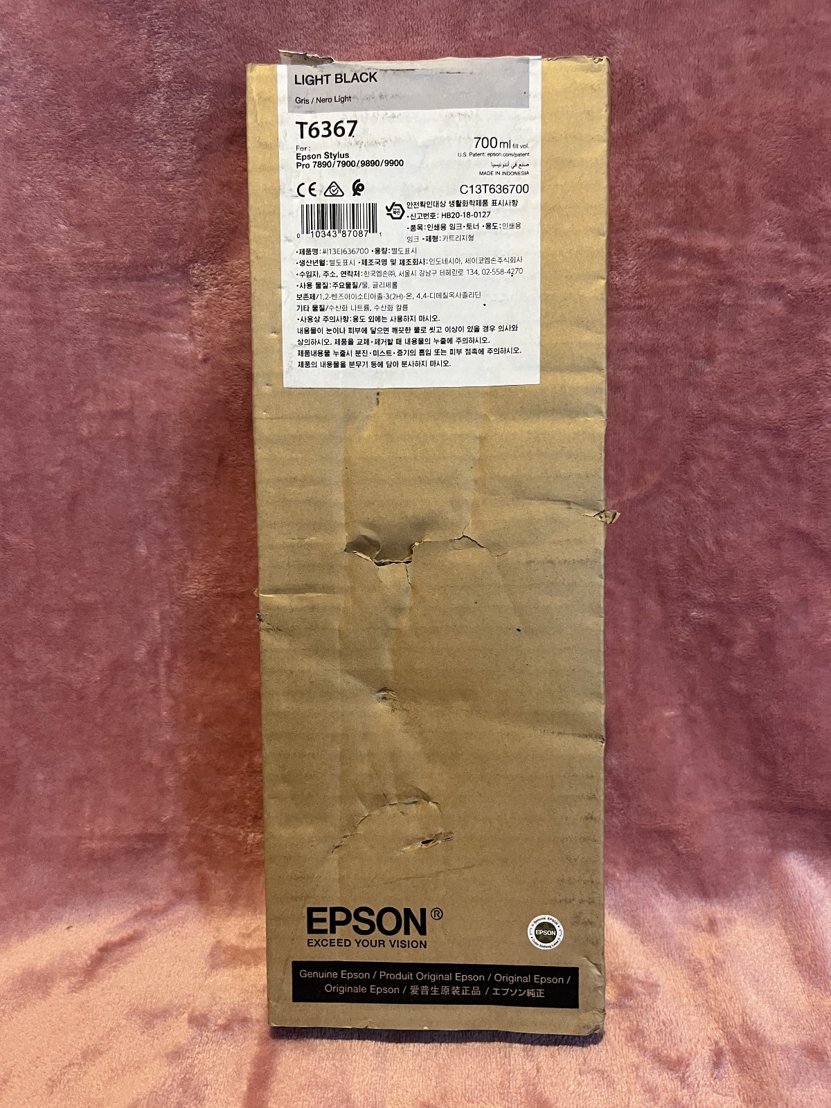 Genuine Epson Light Black Ink Cartridge T6367 Date: August 2025