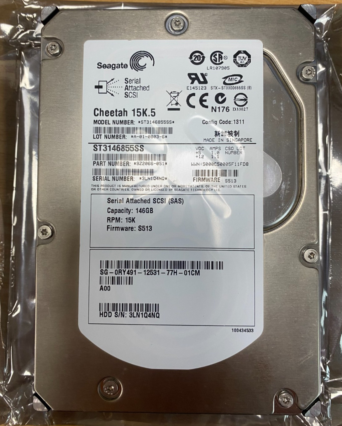 SEAGATE ST3146855SS 146GB 3.5" SAS Drive - 9Z2066-051 0RY491 RY491 0TN937 0TK237