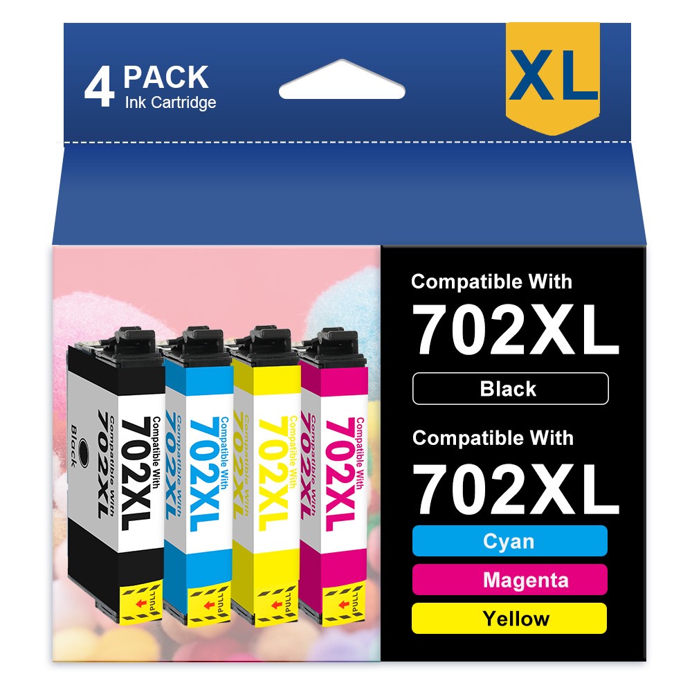 4PCS 702XL T702XL Ink Cartridge For Epson WorkForce Pro WF-3720 WF-3730 WF-3733