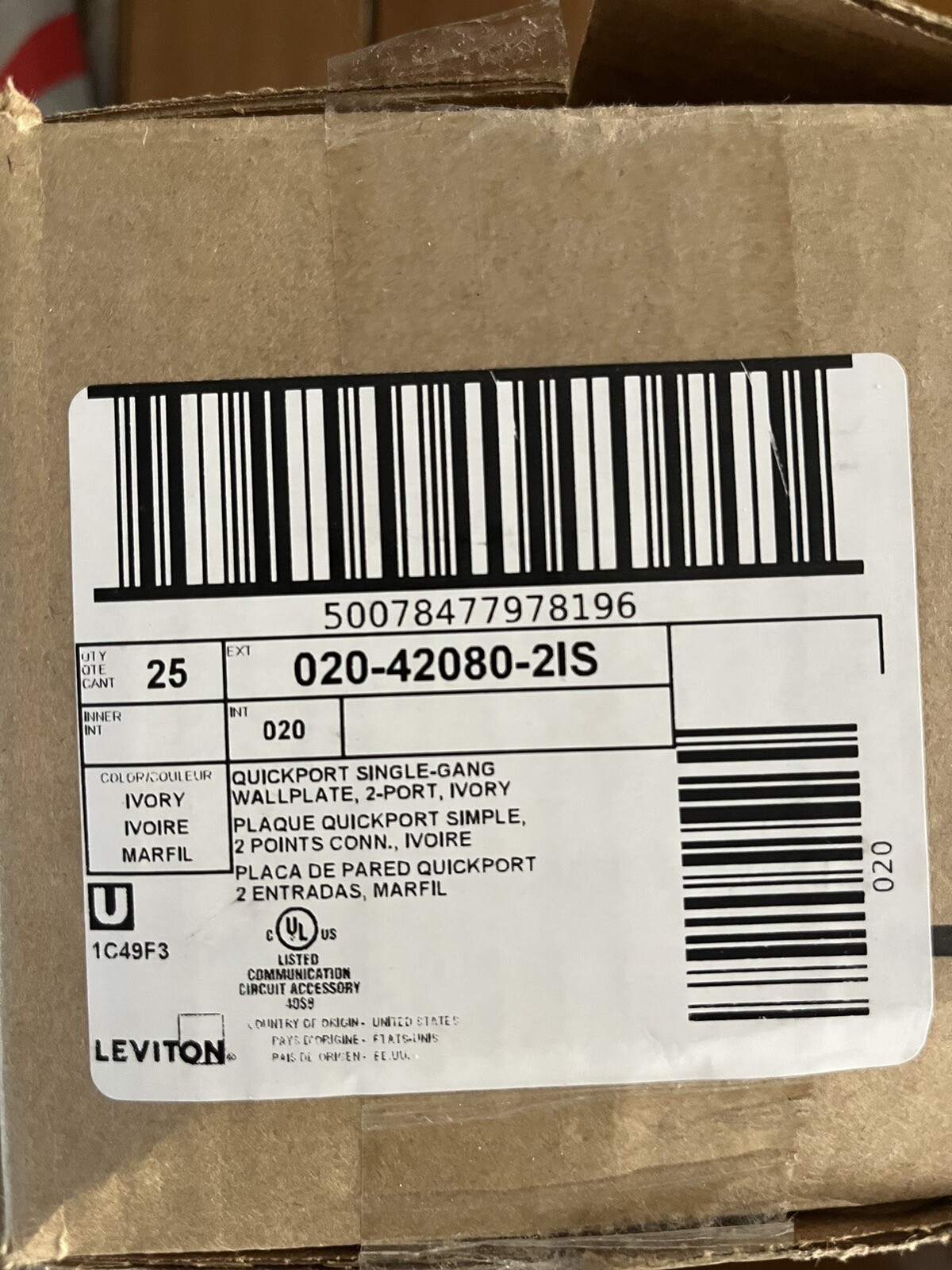 Leviton -020-42080-2IS QuickPort,SingleGang,Wallplate, 2 Port, IvoryNew/25