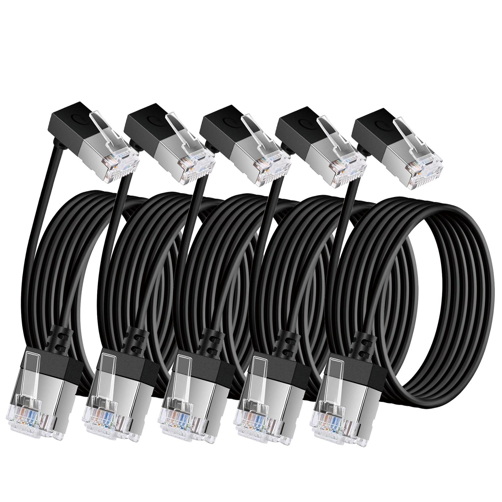 5Pack 90° Downward Angled Cat 6A Ethernet Ultra Slim Cable 15 Feet,Flexible C...
