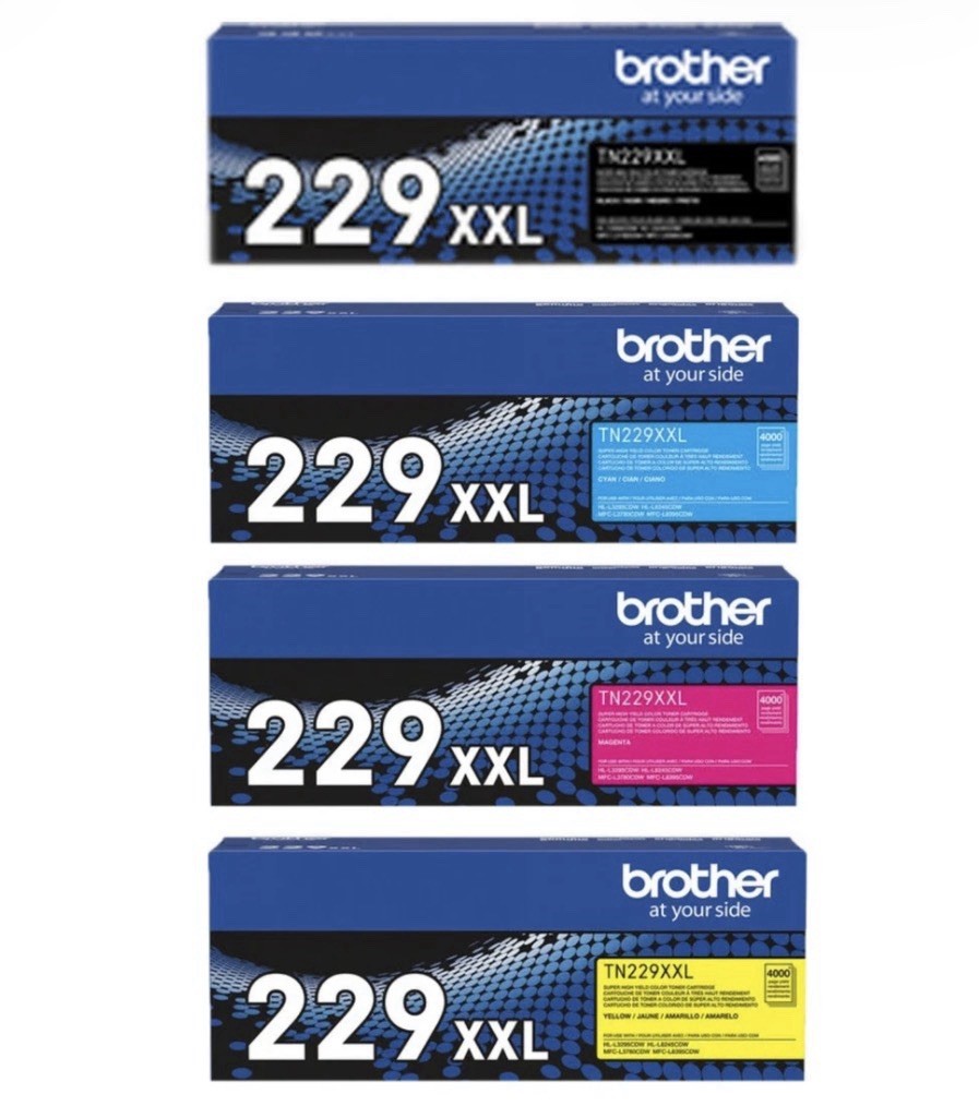 Brother TN-229XXL High Yield Toner Set (Black, Cyan, Magenta, Yellow) – TN229XXL