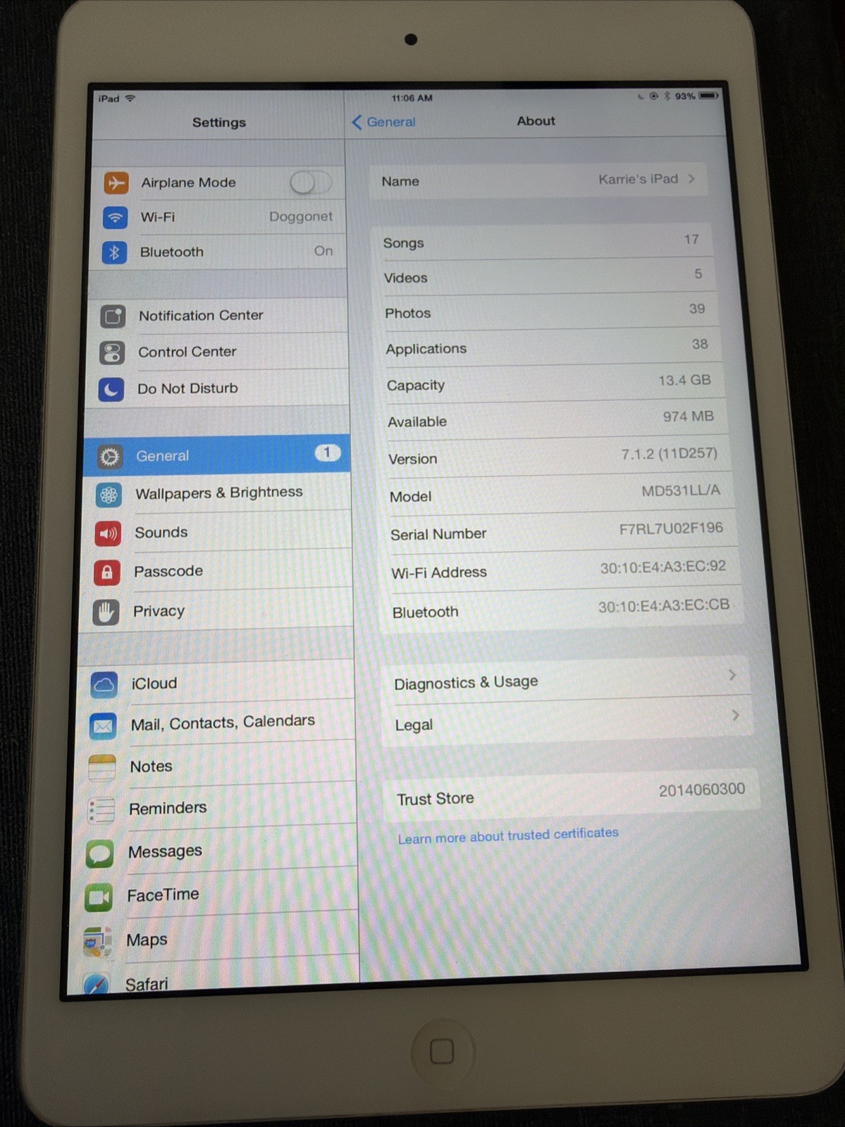 Apple iPad Mini A1432 1st Gen 16Gb Good Condition Silver Tested Factory Reset
