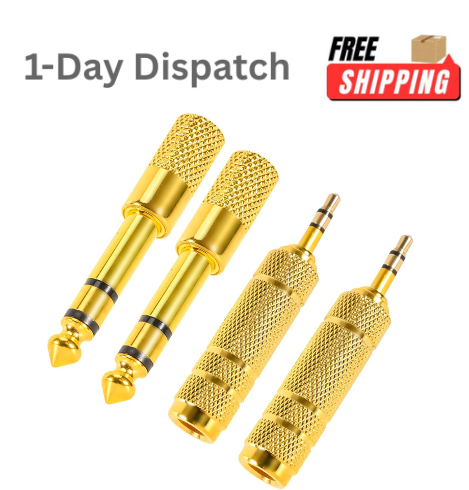 QAJOPFN 4 Pack 3.5mm to 6.35mm Audio Adapter Set Gold