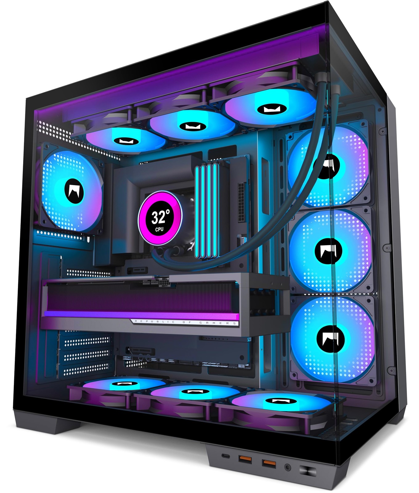 HYXN H1 HYXN ATX PC Case - Pre-Installed with 7 PWM ARGB Fans - Dual Cavity M...