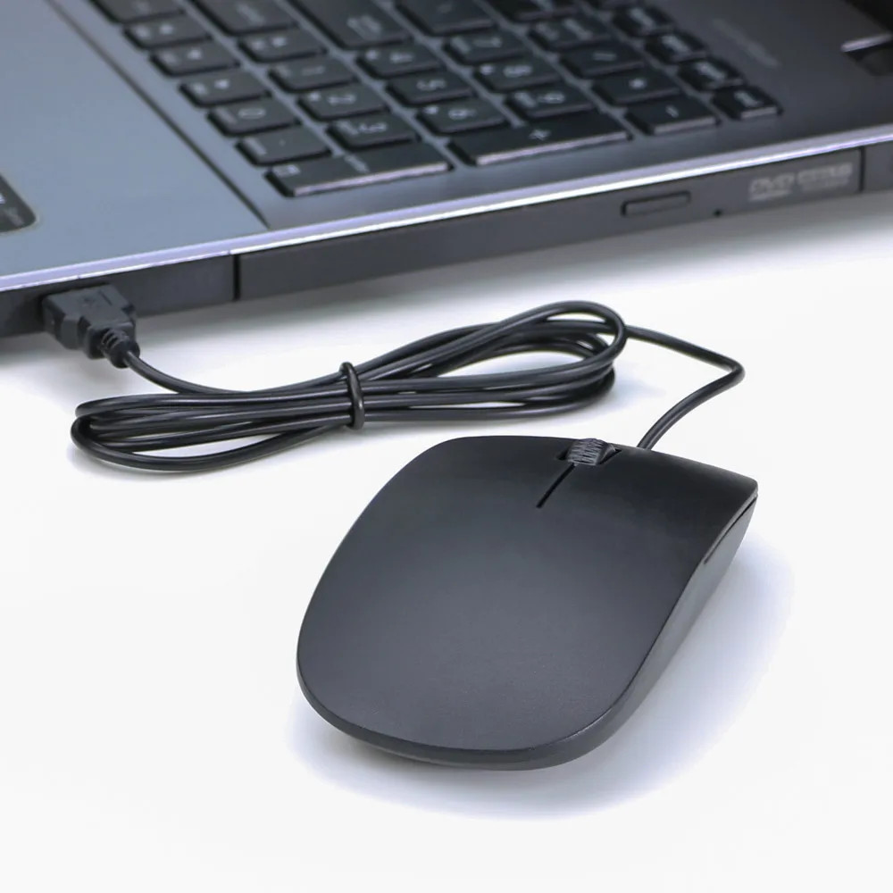 USB Wired Mouse Ultra Thin 3 Buttons Optical 3D Roller Computer Gaming - Black