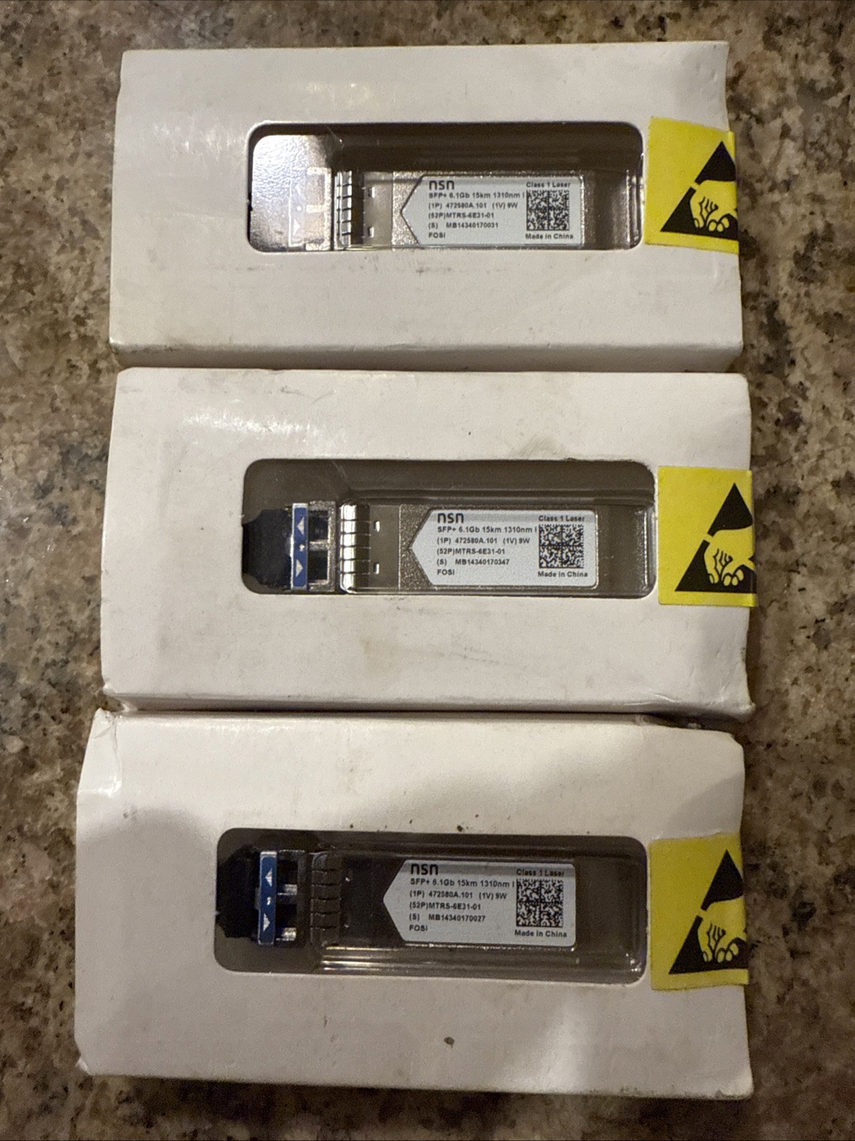 Lot of 3 Nokia NSN SFP+ MTRS-6E31-01 6.1Gb 15km 1310nm Transceivers 472580A.101 