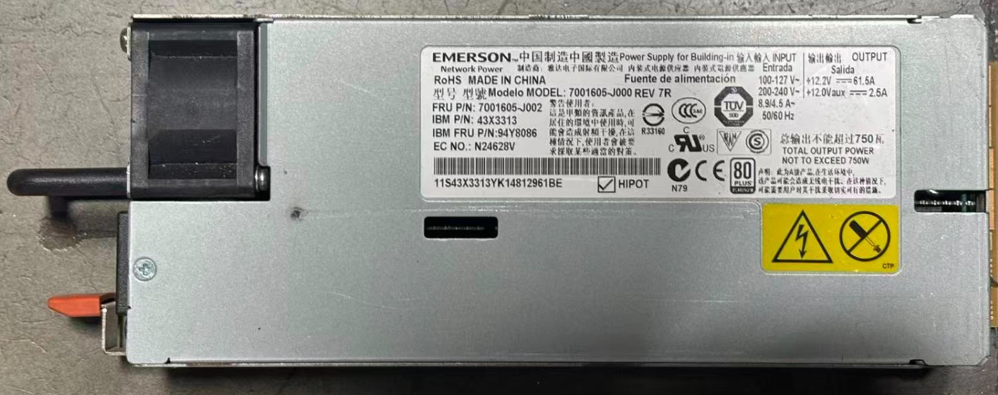 Emerson 7001605-J000 750W Platinum PSU 94Y8086 IBM x3300/x3500/x3650 M4