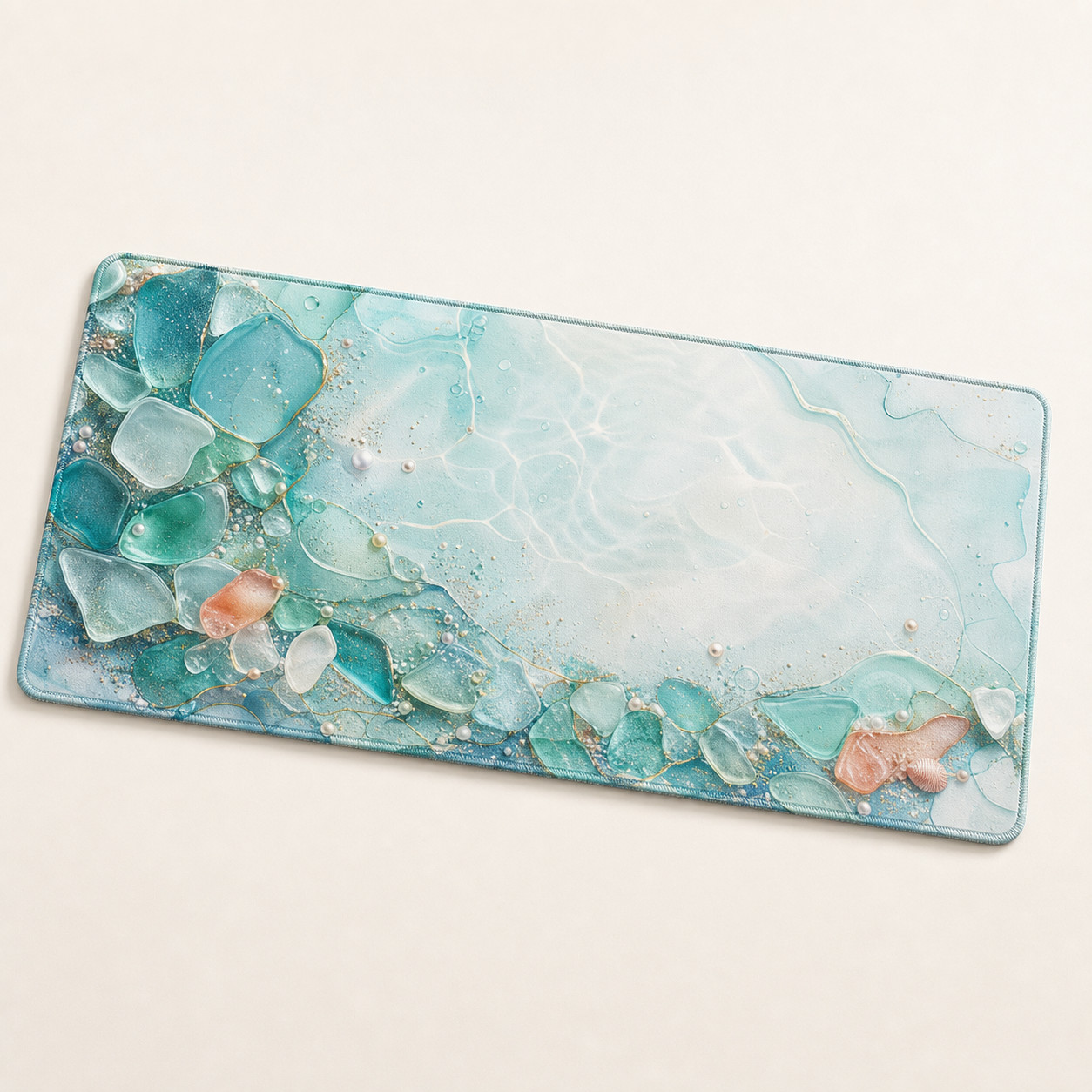 Coastal Glass Tidepool Gaming Mouse Pad Desk Mat 36x18