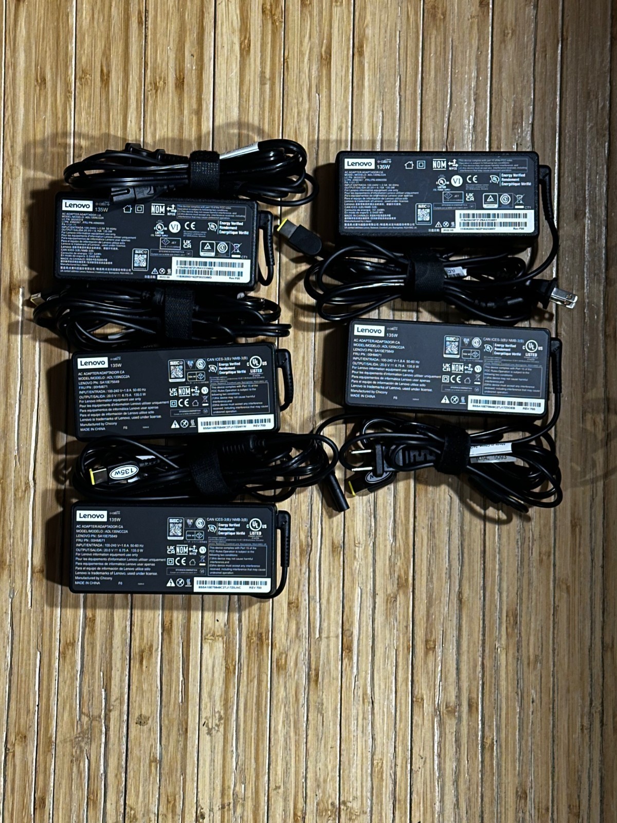 Lot 5 Genuine Lenovo 135W Yellow Square Tip AC Adapters ADL135NLC2A 45N0556 OEM