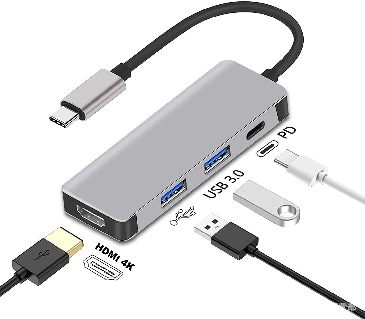 4-in-1 USB-C Hub Adapter 4K HDMI 2-USB 3.0 Port 87W PD Charging for MacBook/XPS