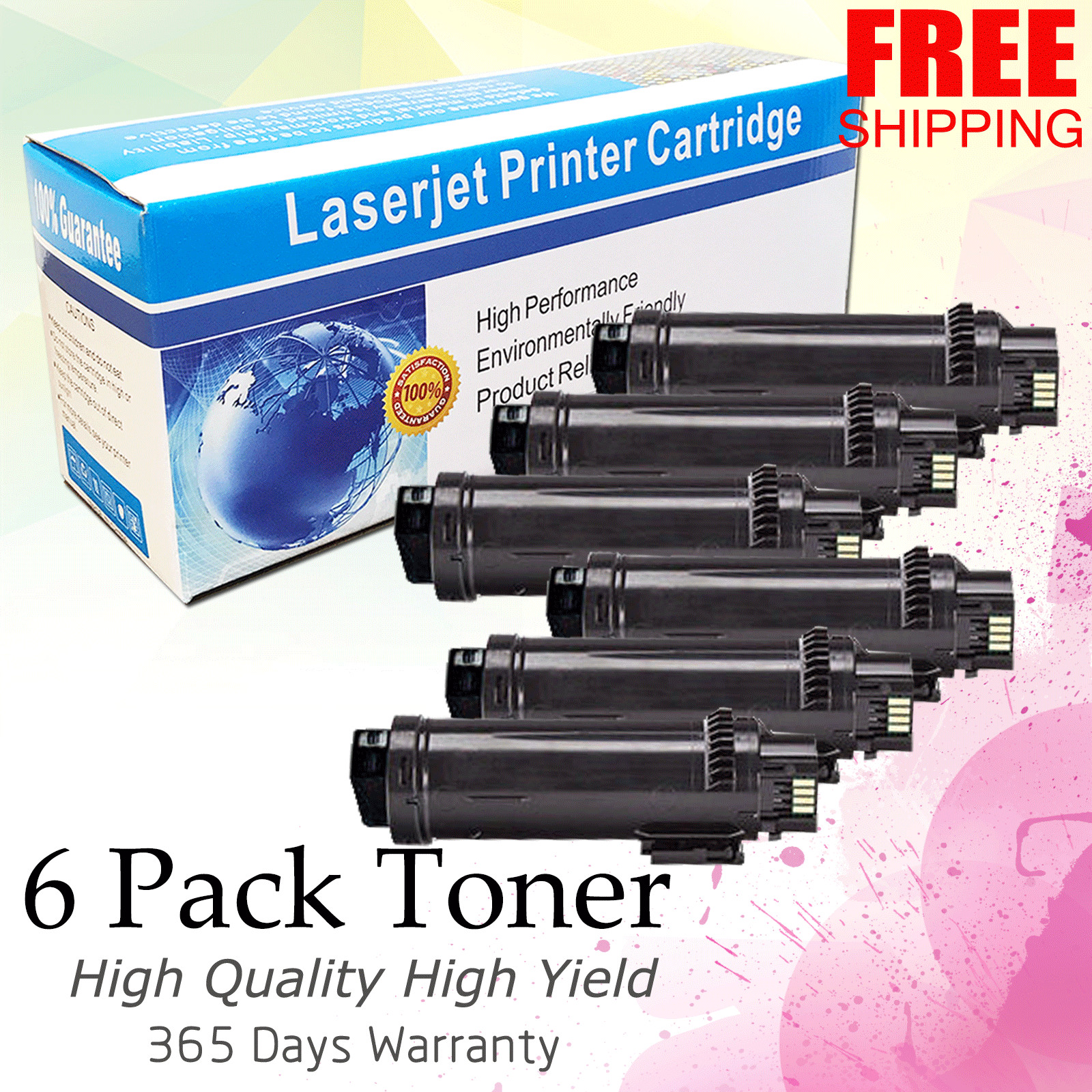 6 PK BLACK S2825 2825 Laser Toner for Dell H825 S2825cdn H625 H625cd H825cdw