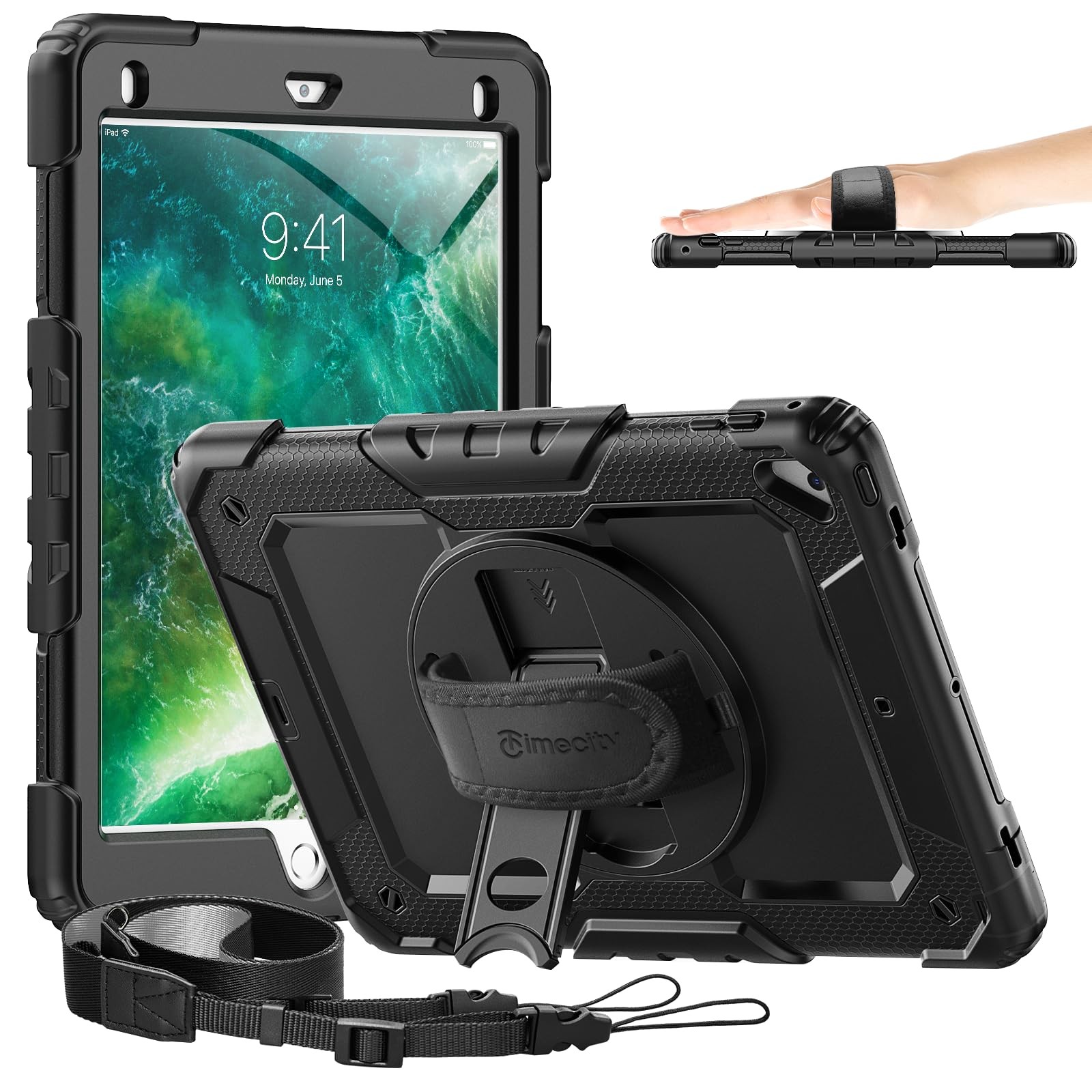 Timecity for iPad 6th/ 5th Generation 9.7 Inch, Black+ Black