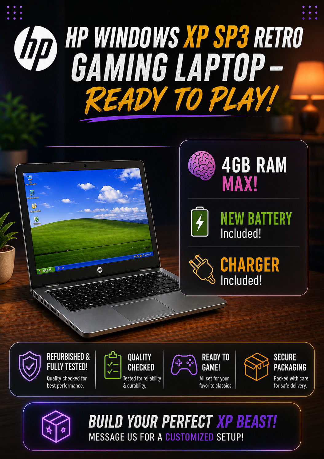 HP Windows XP Retro Laptop - Custom Legacy PC Gaming Build | With New Battery
