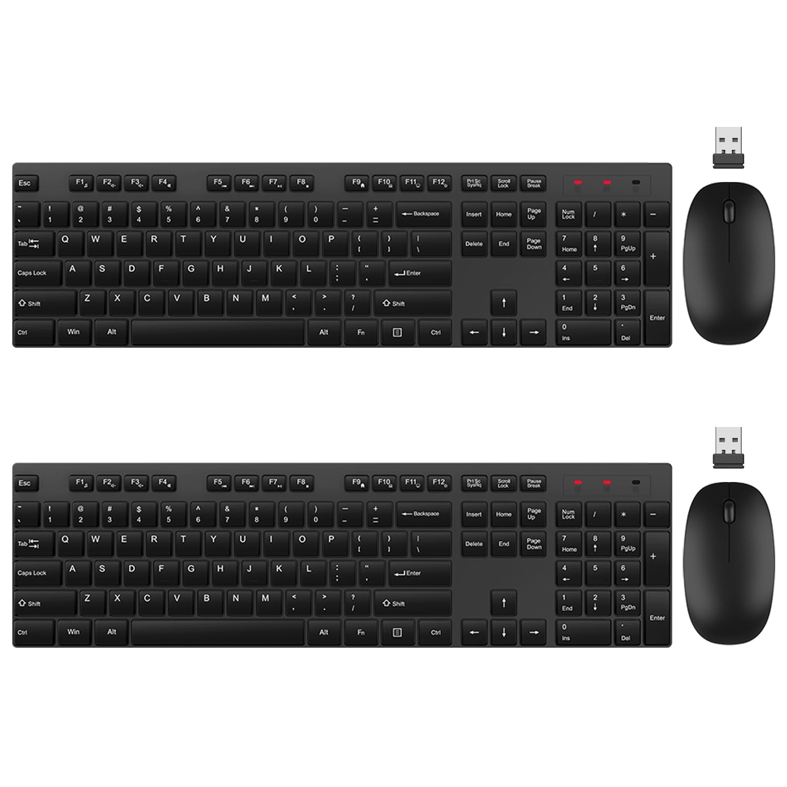 2 PCS Wireless Keyboard Mouse Combo Silent Full Size Cordless USB 2.4GHz Black