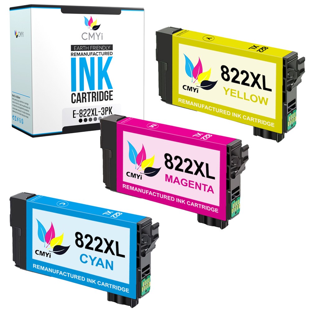 3-Pack CMYi Compatible 822XL Color Ink Cartridge for Epson WorkForce Pro WF-3823