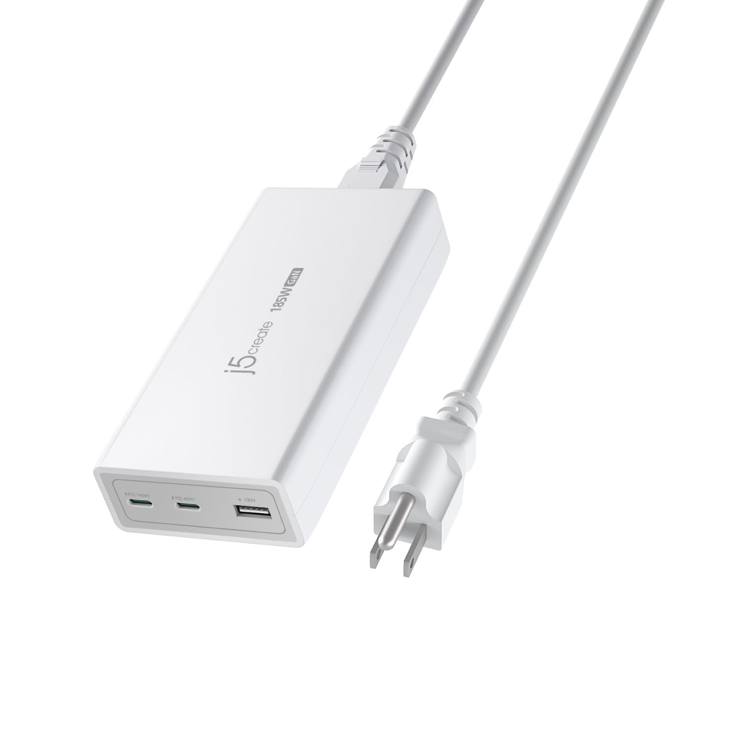 185W GaN USB-C/A 3-Port Laptop Fast Charger, Power Delivery 3.1, Compact Design
