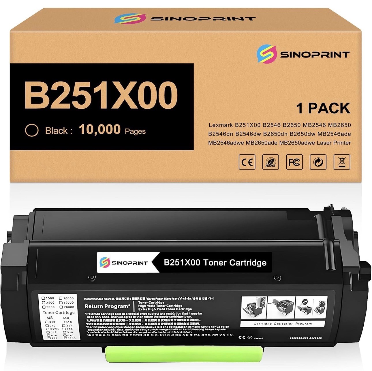 Toner Cartridge for Lexmark B251X00 B2546 B2546dw B2650 B2650dn B2650dw MB2546