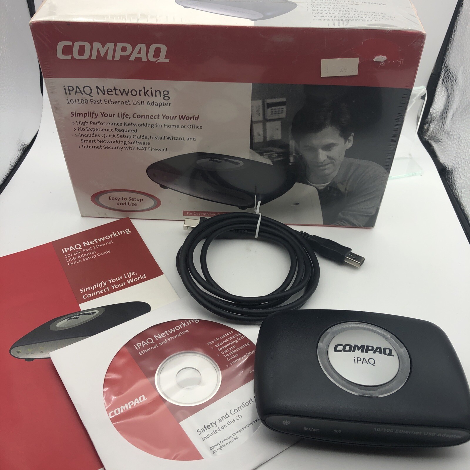 NEW COMPAQ USB to ETHERNET Adapter10/100 iPAQ Networking 243652 w/ Nat Firewall