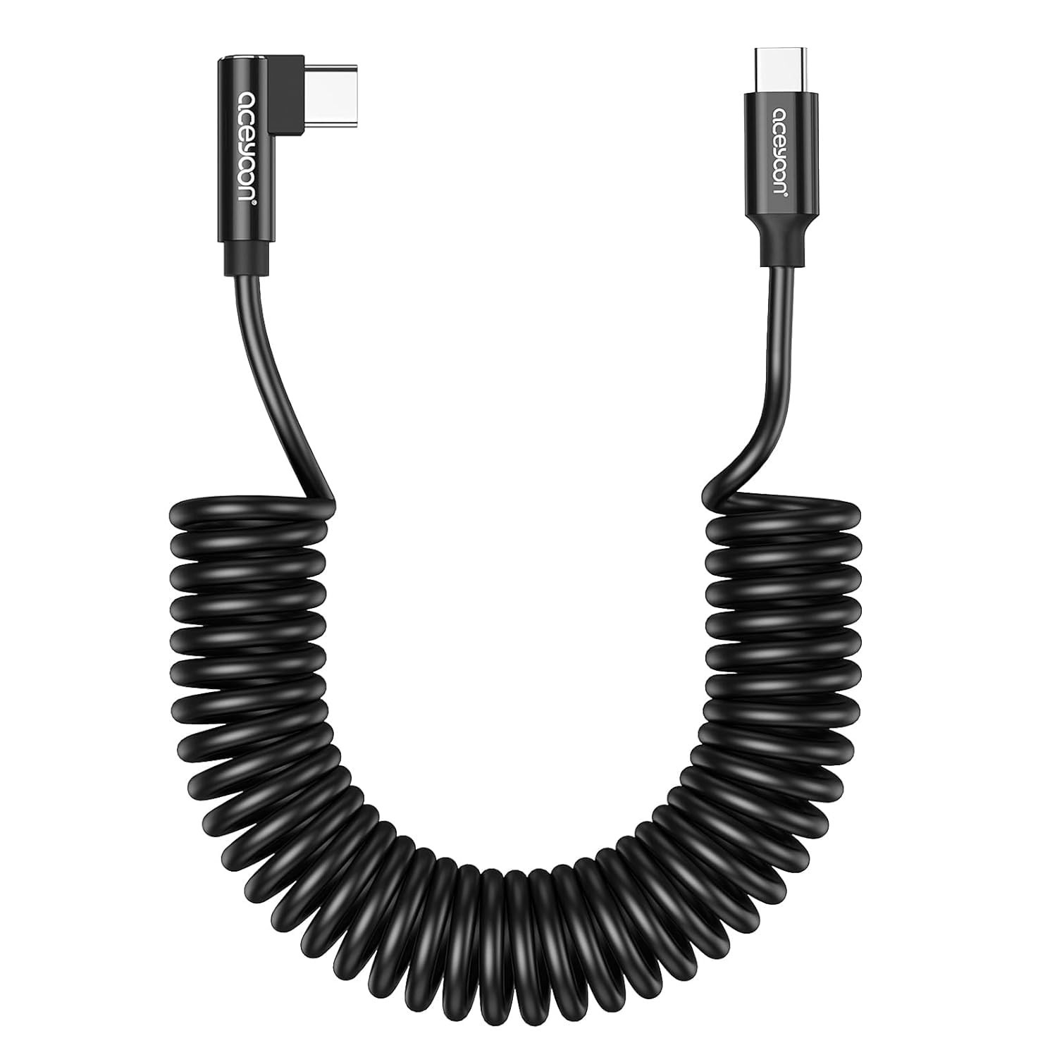 aceyoon Coiled USB C Cable 90 Degrees, 240W Retractable C 0.813 meters 