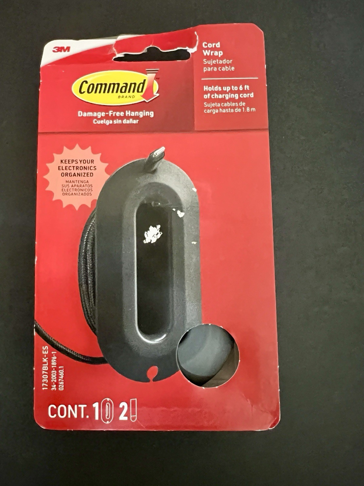 Command Cord Wrap, Black, 1 Unit, 2 Medium Strips