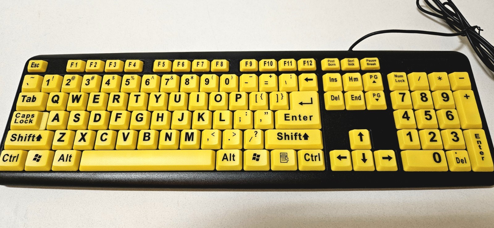 EZ Eyes Large Print Keyboard Model KB520 High Visibility Yellow Keys Low Vision