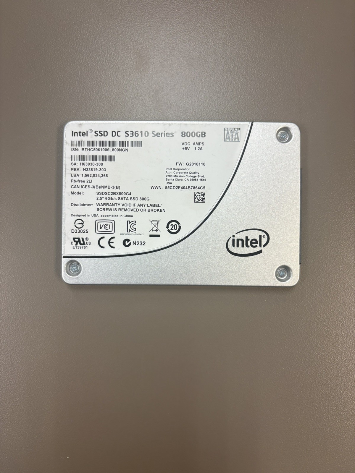 Intel DC S3610 800GB 2.5" SATA III Enterprise SSD SSDSC2BX800G4 Tested