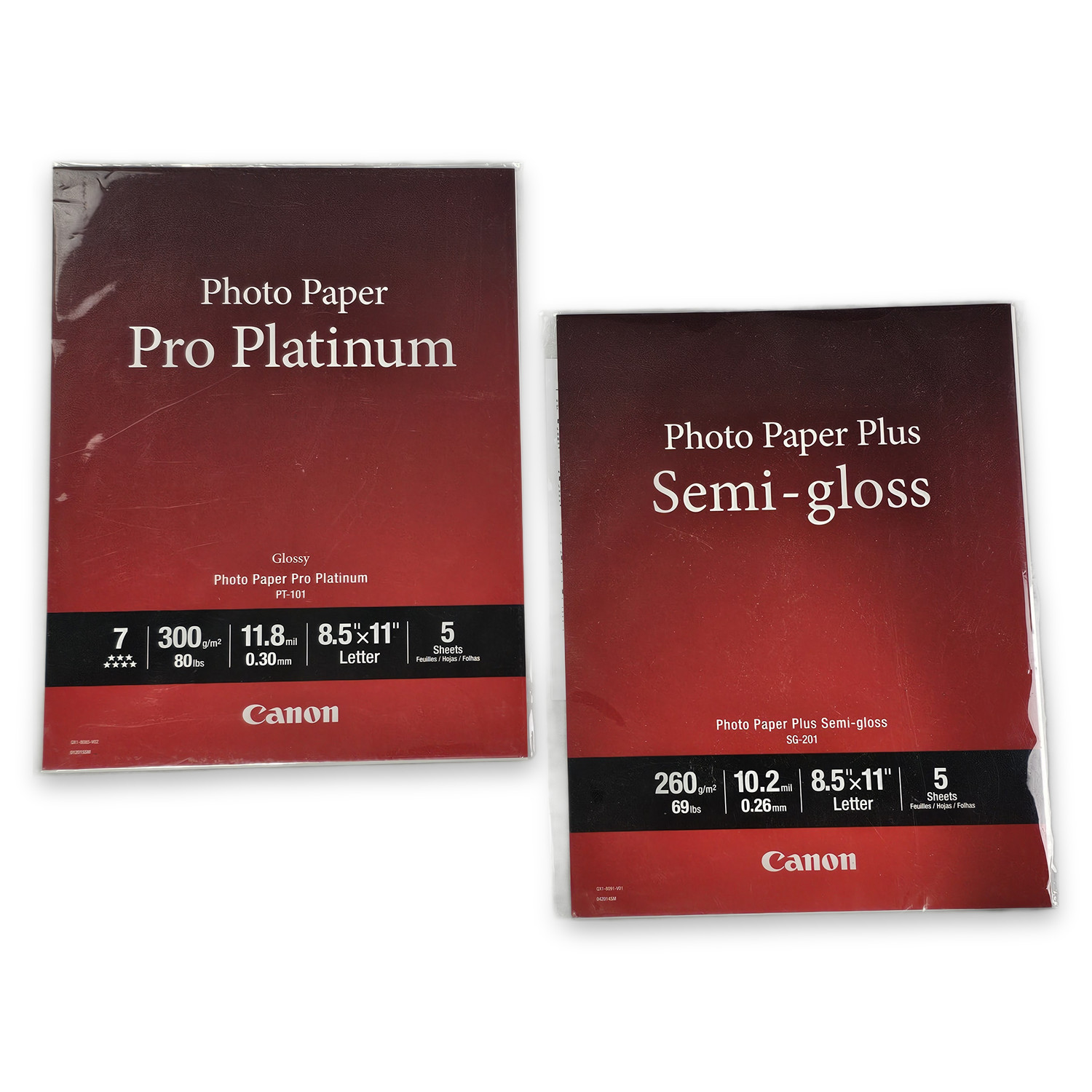 Canon Photo Paper Pro Platinum PT-101 Glossy & Plus Semigloss SG-201 8.5x11 2pk