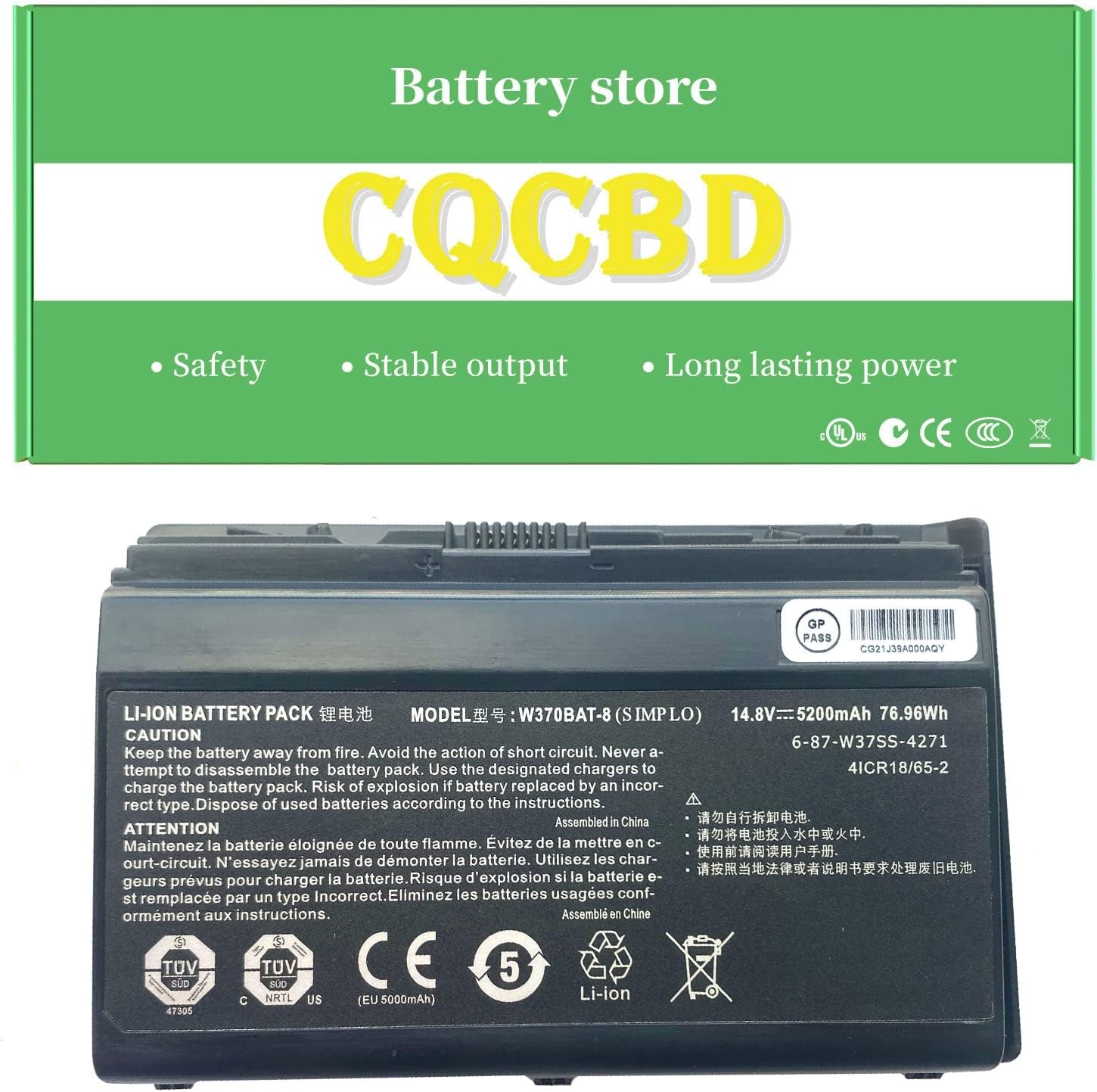 W370BAT 8 Compatible Battery Replacement For Clevo W350ST W355ST W370ST W370SS