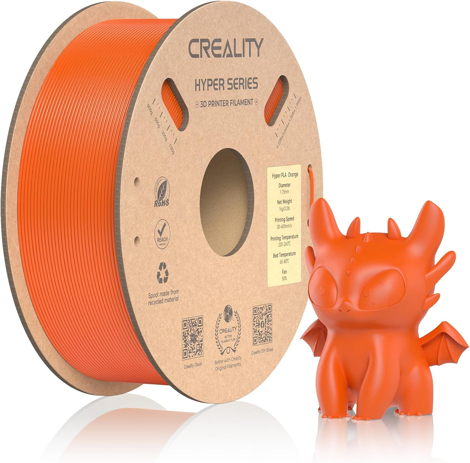 Hyper PLA 1.75mm Filament 1KG - High Speed Orange for FDM 3D Printers