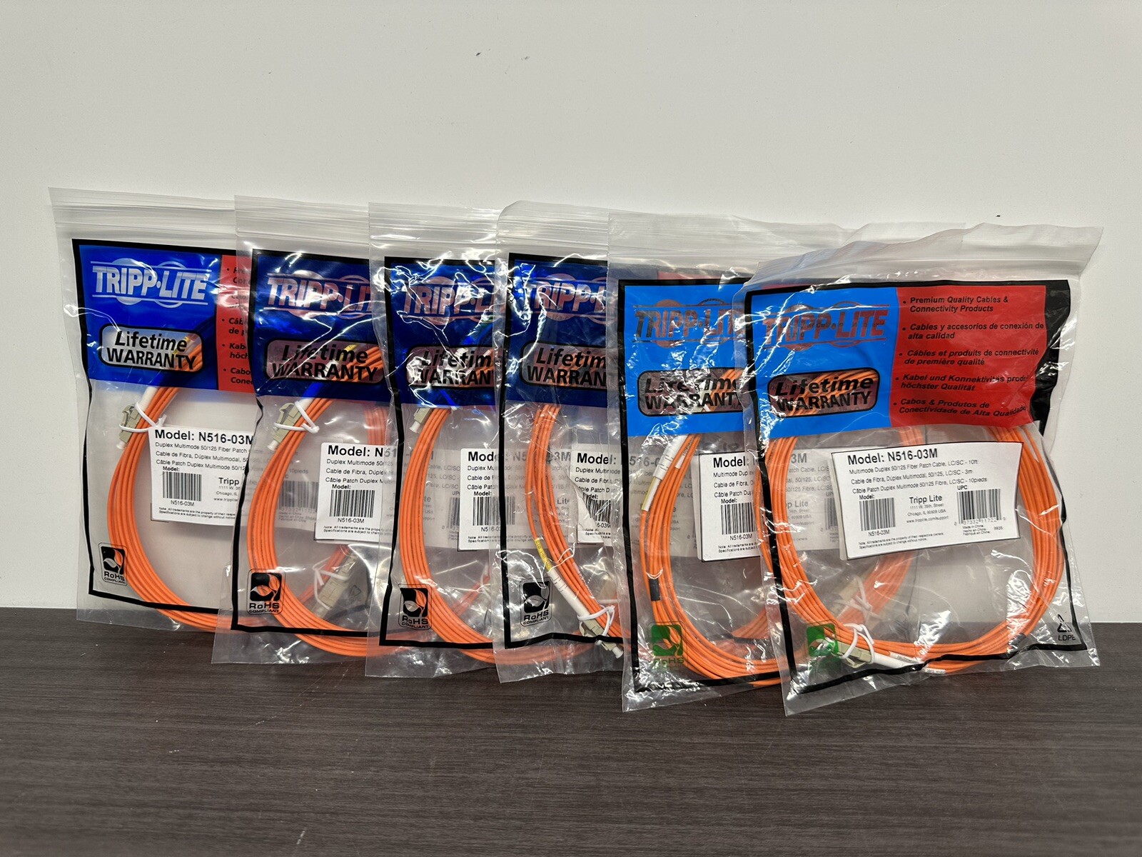 Lot Of 6 Tripp Lite N516-03M 3M LC-SC 50/125 Duplex Fiber Patch Cable - A55