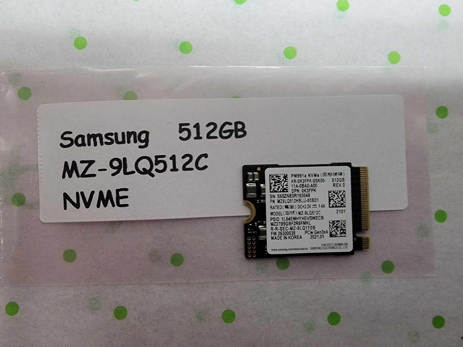 512GB Samsung PM991a M.2 PCIe Gen3x4 NVMe 2230 SSD Solid State Drive MZ-9LQ512C