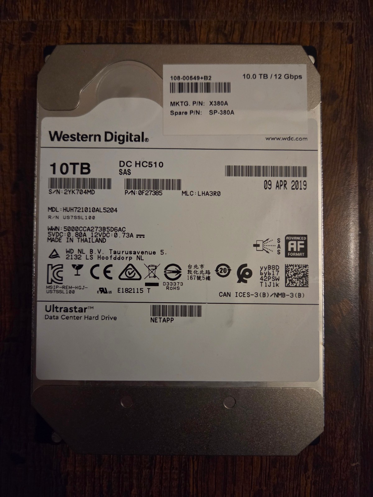 WD Ultrastar DC HC510 10TB 3.5" 12Gb/s SAS HDD NetApp HUH721010AL5204 Format 512