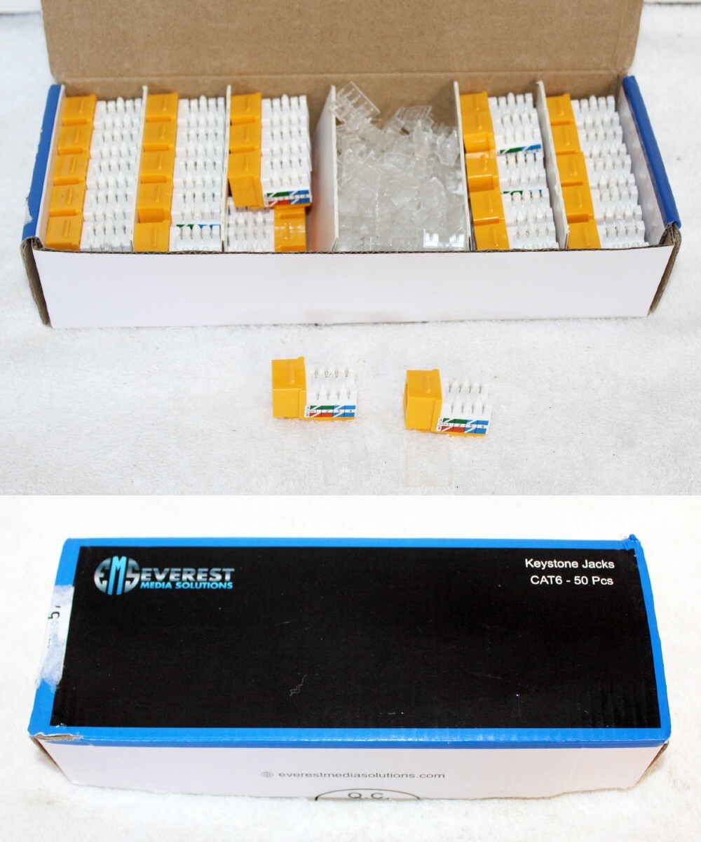 Everest Media Solutions 50 Pieces CAT6 Connectors ~ Keystone Jacks ~ Open Box