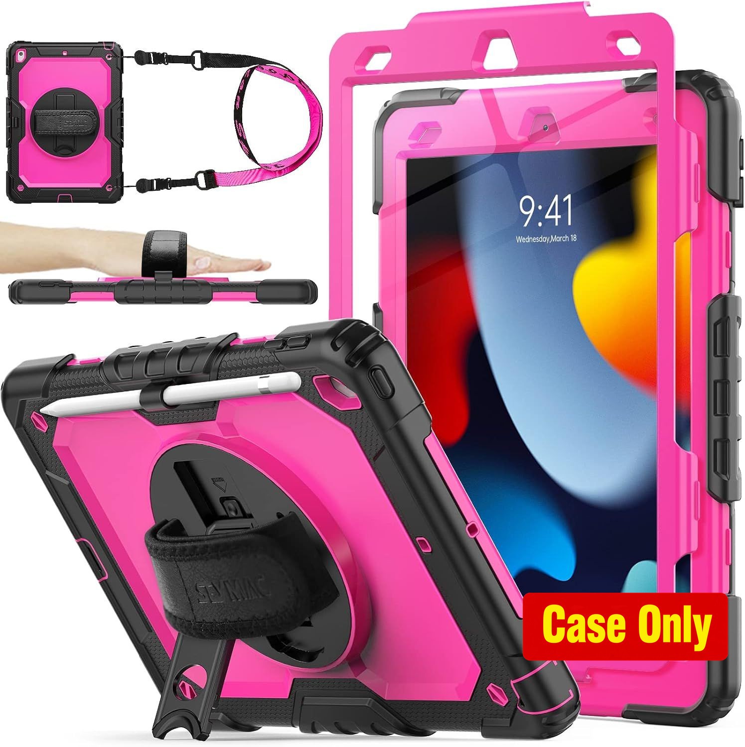 Tablet Case for iPad 10.2 2021-2019, Shockproof, Stand, Lightweight, Rose+Black