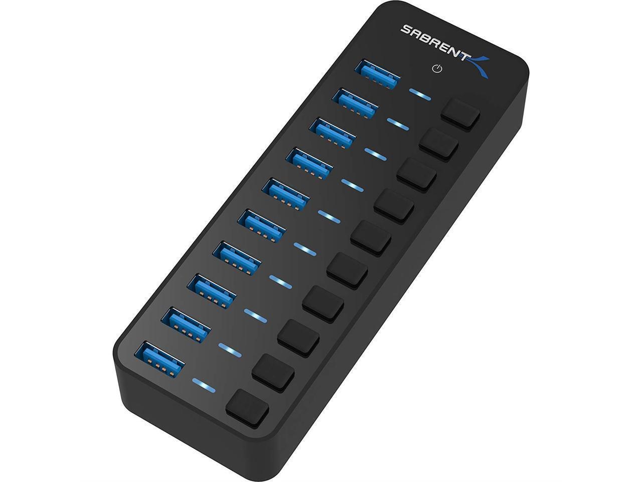 SABRENT 10-Port 60W USB 3.0 Hub with Individual Power Switches and LEDs Includes
