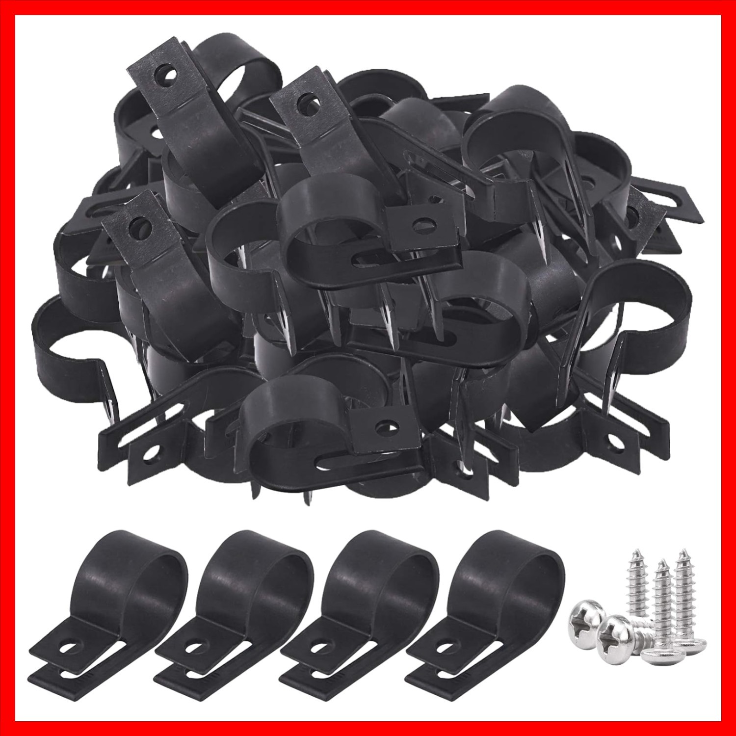 120Pcs 3/4 Inch Black Nylon Screw Mounting R-Type Cable Clip Wire Clamp with ...