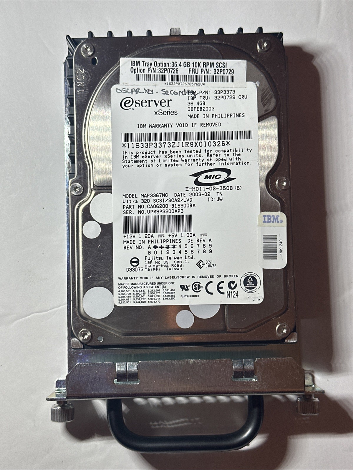 IBM Xseries 32P0729 32P0726 36.4GB 10K U320 3.5" HotSwap With Tray