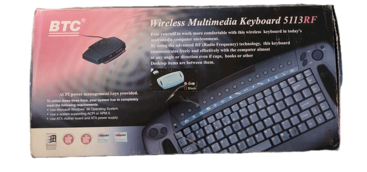 NEW IN OLD BOX BTC WIRELESS WINDOWS KEYBOARD 5113RF WITH RECEIVER RM0-KBRK