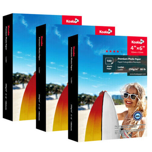 300 Sh Koala Premium Photo Paper 4X6 Luster for Inkjet Canon HP Semi-gloss 66 lb