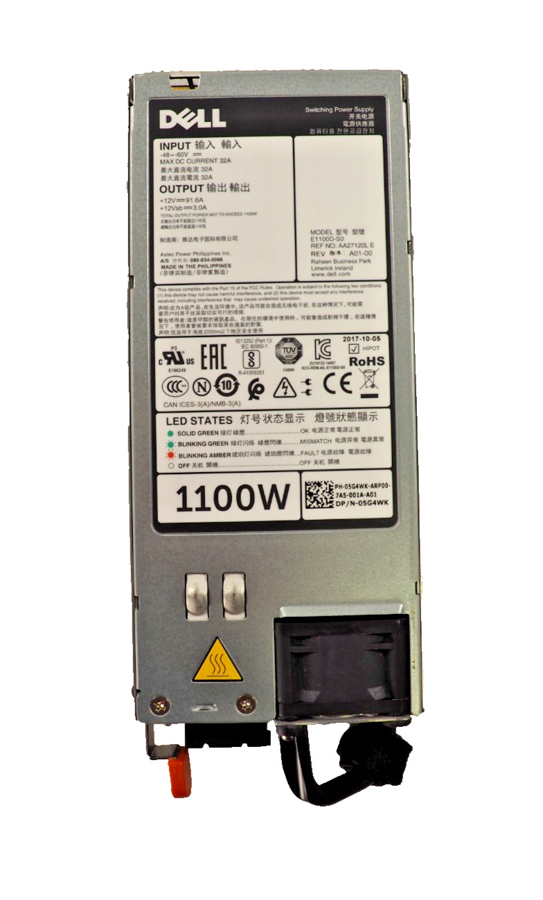 Dell 5G4WK E1100D-S0 1100W DC Power Supply PowerEdge R740 R740xd R940