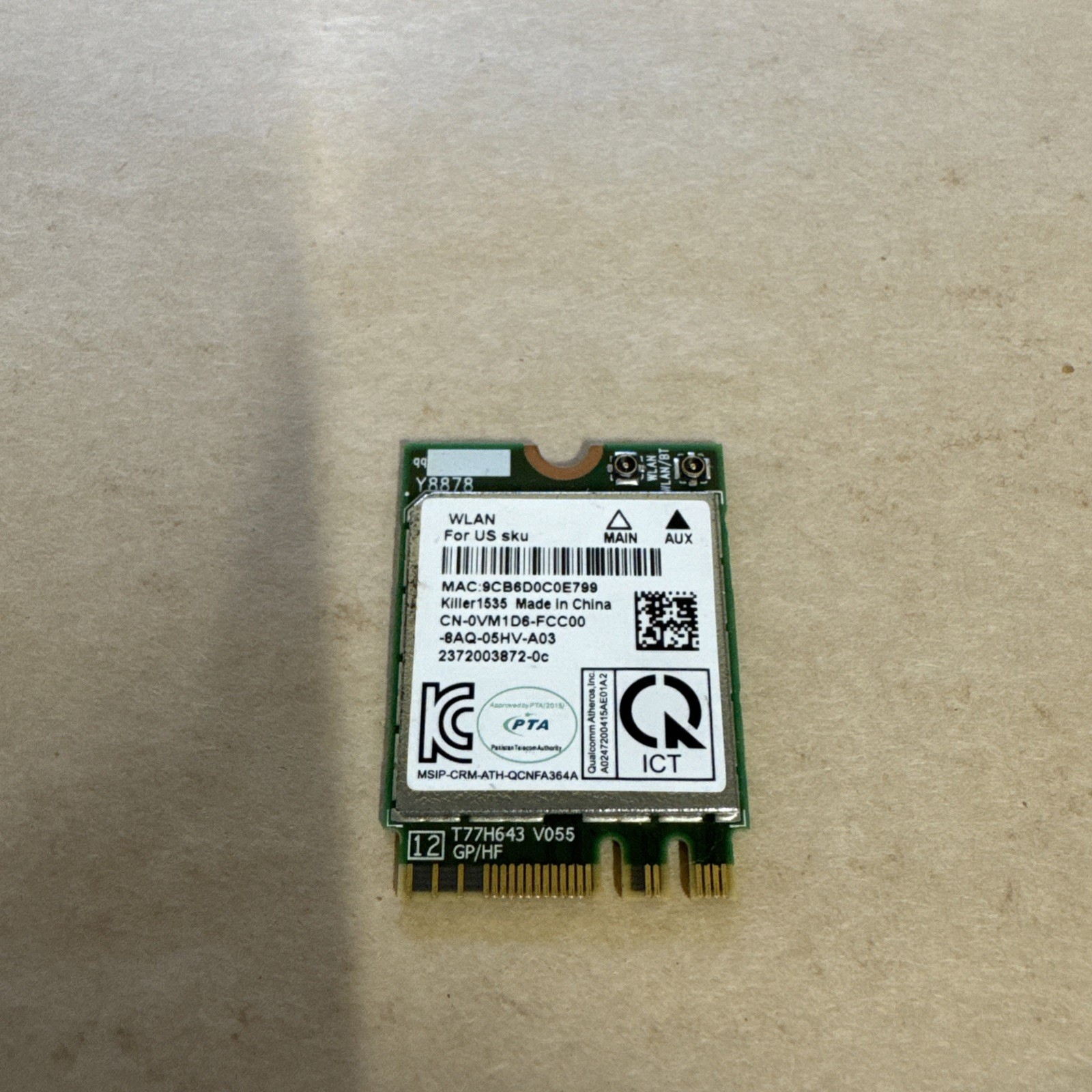 Qualcomm Atheros Killer 1535 QCNFA364A M.2 WLAN Bluetooth 4.1 Dell Wi-Fi Card