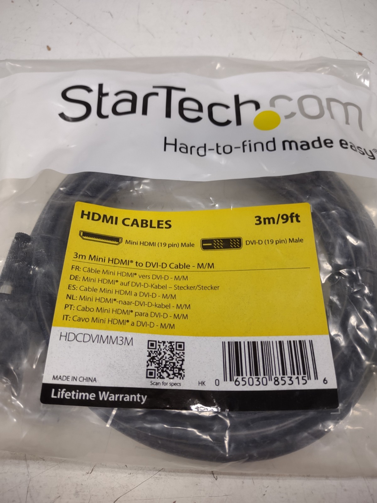STARTECH 3M (9.84ft) MINI HDMI (M) to DVI-D (M), HDCDVIMM3M
