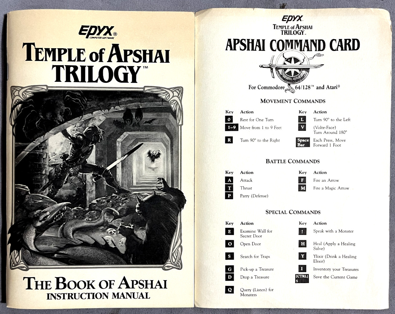 The Book of Apshai -Temple of Apshai Trilogy Instruction Manual Epyx- Commodore