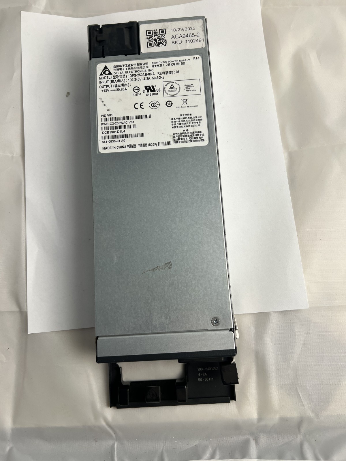 Cisco PWR-C2-250WAC 250W Power Supply 341-0530-01 DPS-250AB-86 A 2960XR 3650
